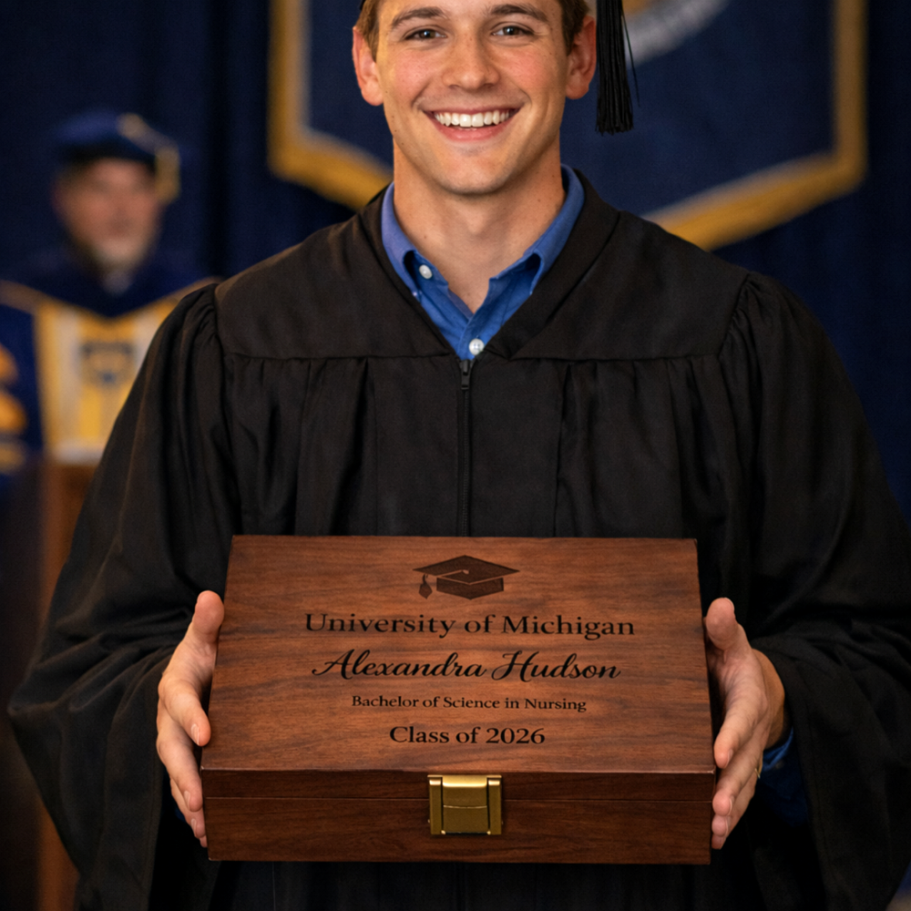 A Personalized Graduation Keepsake Box | Custom Engraved Wooden Gift