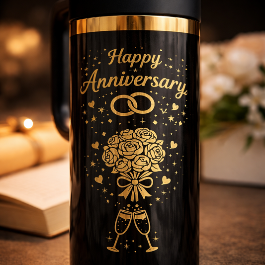 A Happy Anniversary 20oz Gold Skinny Tumbler | Romantic Keepsake Gift for Couples