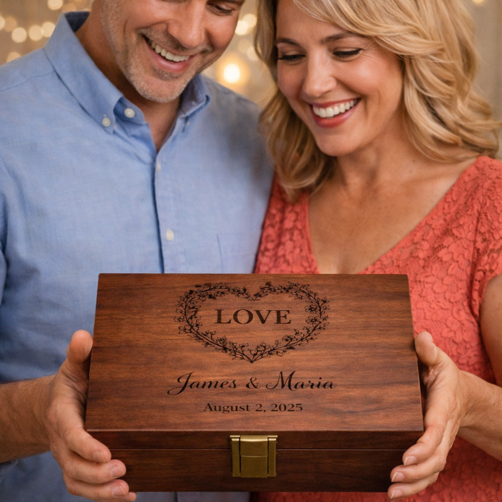 A Personalized Anniversary Keepsake Box | Custom Engraved Wooden Gift