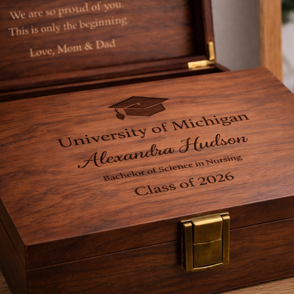 A Personalized Graduation Keepsake Box | Custom Engraved Wooden Gift
