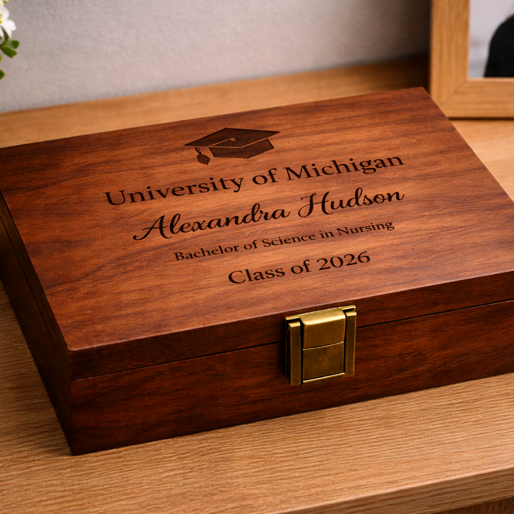A Personalized Graduation Keepsake Box | Custom Engraved Wooden Gift